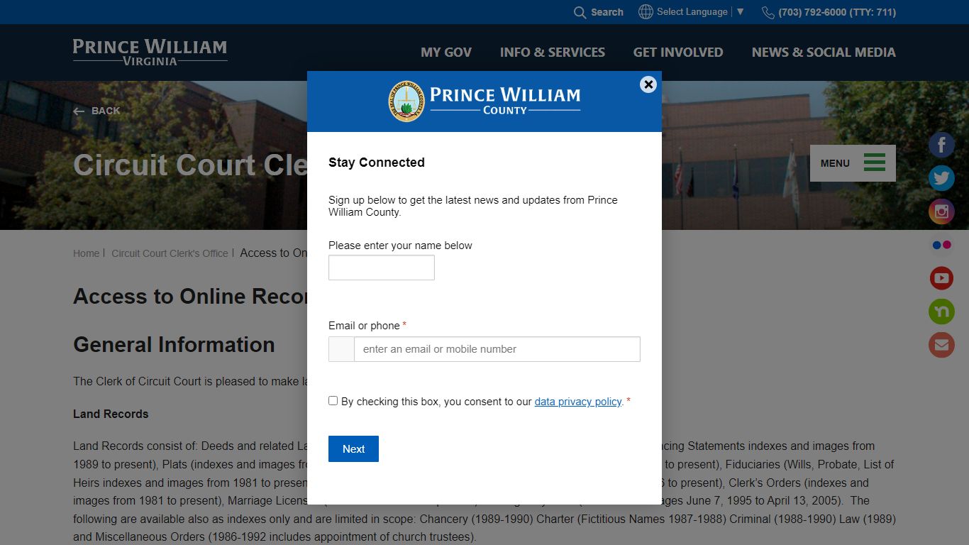 Access to Online Records - Prince William County, Virginia