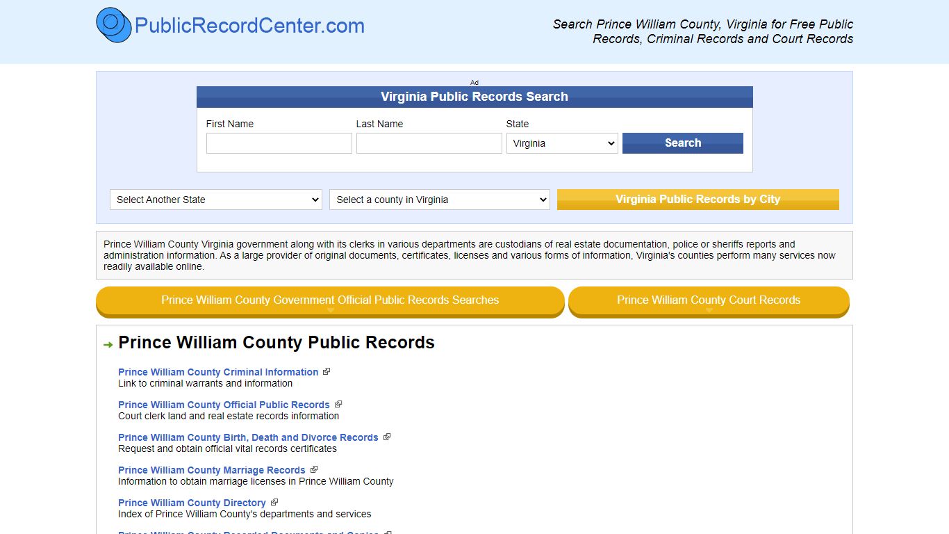 Prince William County Virginia Free Public Records - Court ...